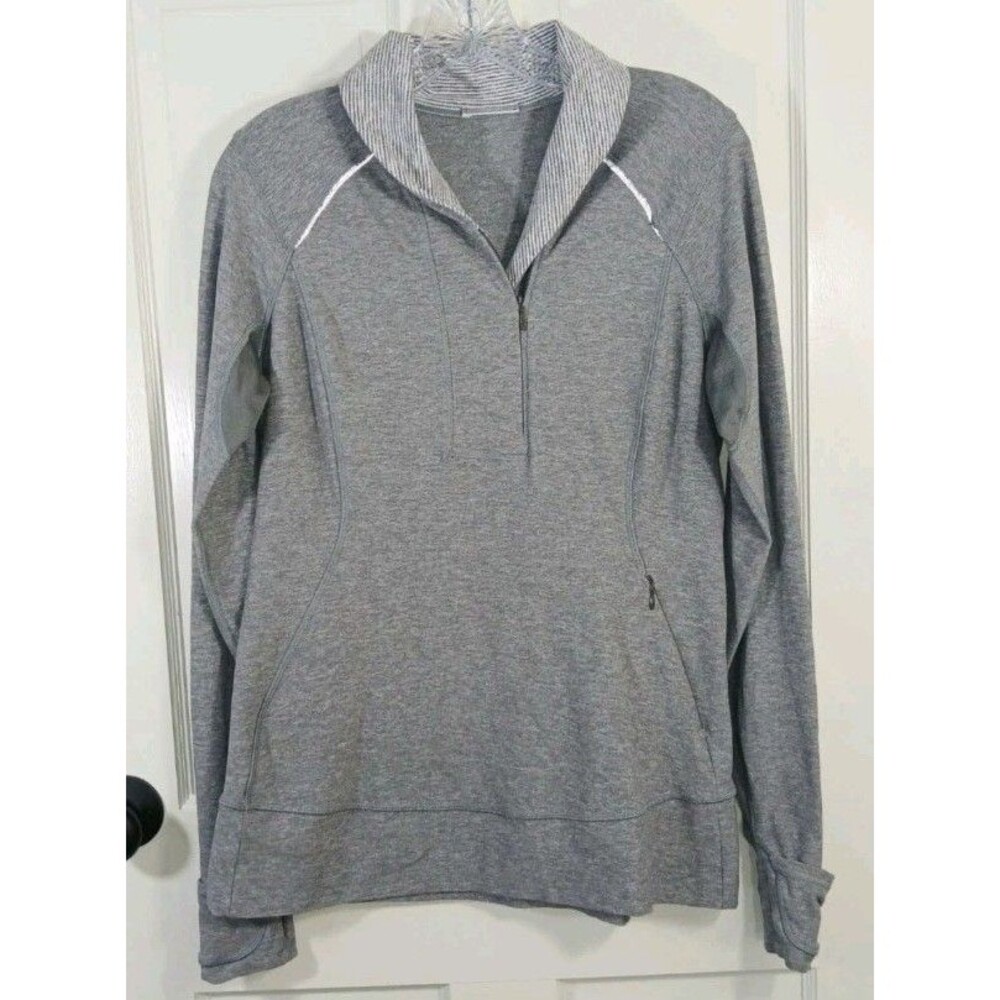 Lululemon Gray 1/2 Zip Pullover Sweatshirt Reflective Accent Size 12 (Fits Sz 8)